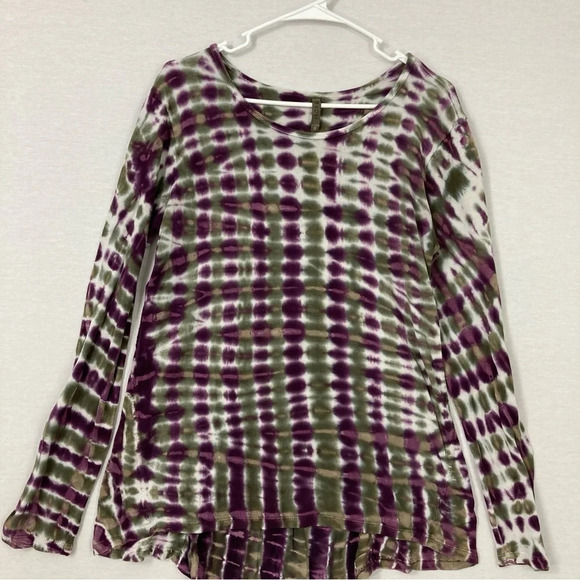 XCVI Purple Green Tie Dye Round Neck Stretch Long Sleeve Top Medium - Picture 1 of 10
